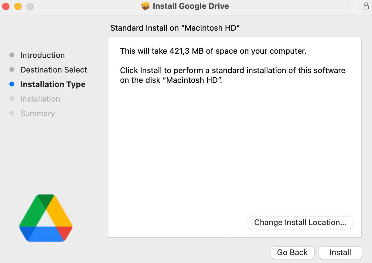 Install and set-up Google Drive client for Mac